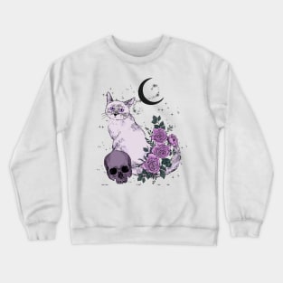 Goth Cat with Skull and Roses Crewneck Sweatshirt
